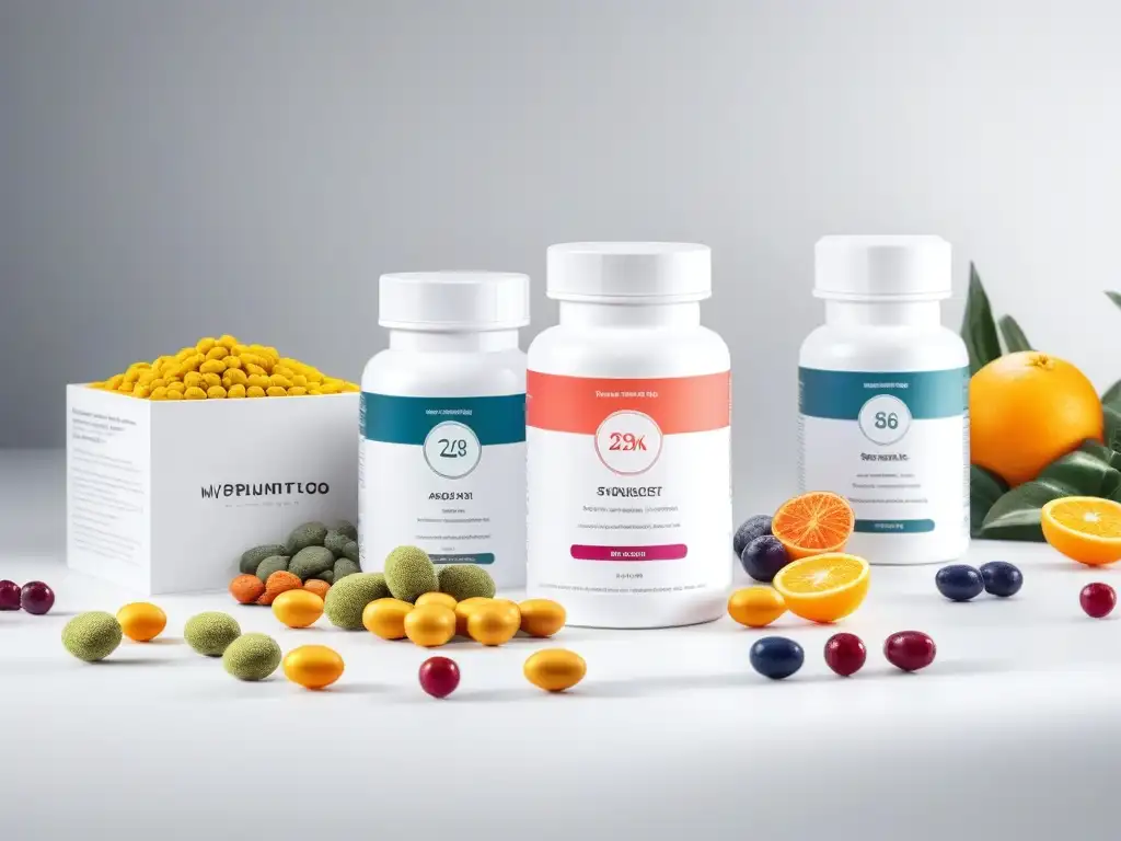 Suplementos Naturales: Vibrante y Elegante Suplementos para piel sana belleza: Coloridos y elegantes suplementos en un fondo blanco, con diseño minimalista y botánico