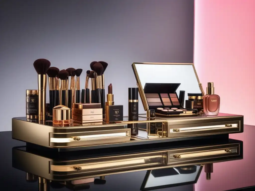 Vanity table de lujo con maquillaje de alta gama en 8k Vanity table de maquillaje de lujo para tallas petite en entorno lujoso y sofisticado