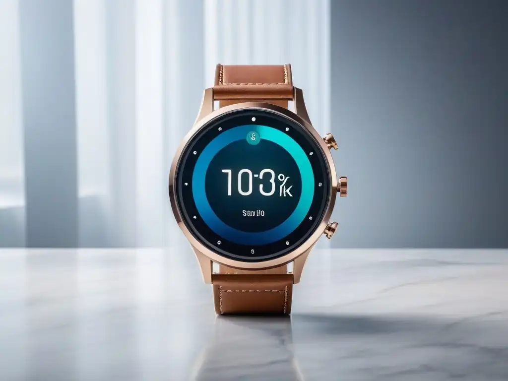 Smartwatch de lujo para grandes tamaño: moda y tecnología Wearables premium para tallas especiales: Elegante smartwatch de diseño moderno en encimera de mármol iluminado