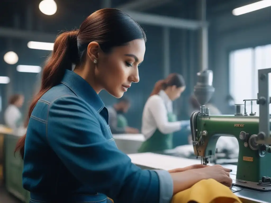 Producción sostenible: Moda ética en acción Un taller de moda ética y sostenible SA8000 con trabajadores comprometidos en un proceso colaborativo y ecoamigable