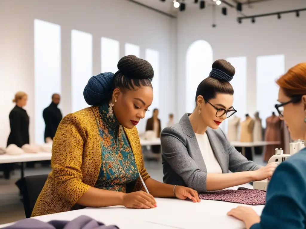 Diversidad creativa: taller de moda inclusiva en acción Un taller de moda inclusiva con participantes de todas las edades y habilidades, inmersos en la creación de diseños inclusivos