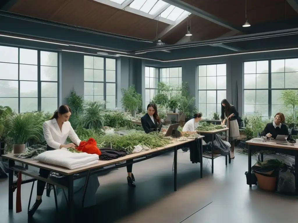 Atelier de moda sostenible: diseño ecofriendly y pasión creativa Un taller de moda sostenible con diseño minimalista y estándares ambientales ISO 14001
