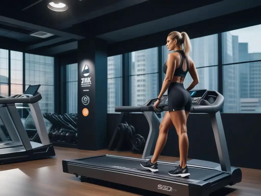 Servicio de mantenimiento de lujo para equipos fitness: precisión en acción Un técnico de mantenimiento profesional en acción, cuidando con precisión un lujoso equipo fitness en un entorno sofisticado