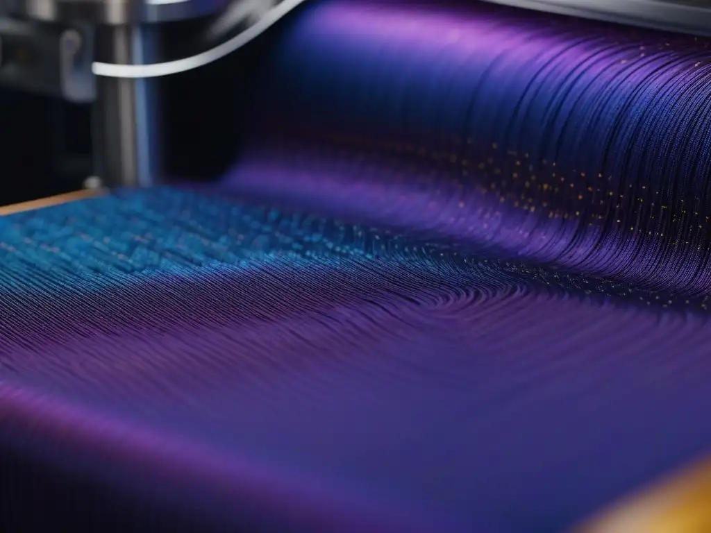 Tela futurista tejida en telar industrial de vanguardia Tejido futurista con patrones geométricos en colores vibrantes, reflejando avances tecnológicos en moda inclusiva