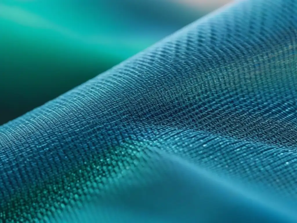 Textura lujosa de tela reciclada de plástico marino en azules y verdes Tejido lujoso y brillante de textiles ecoconscientes para moda inclusiva en azules y verdes, reflejando innovación y sostenibilidad