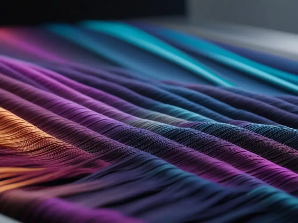 Tejido innovador: fusión de tecnología y creatividad en textil vibrante Tejidos adaptativos en moda inclusiva: Imagen de un telar moderno creando un tejido colorido y elaborado, simbolizando diversidad y precisión