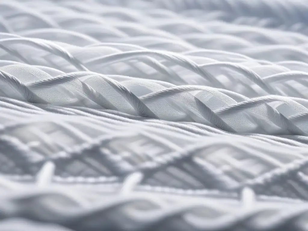 Textura ecológica: tejido blanco biodegradable con encaje Tejidos biodegradables en moda ecoconsciente: Detalle en blanco con patrones de encaje iluminado suavemente