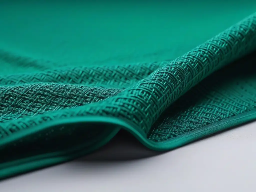 Textil biodegradable en verde esmeralda: lujo sostenible Tejidos biodegradables en moda ecoconsciente: Imagen detallada de lujosa tela verde esmeralda, resaltando su textura y diseño sostenible
