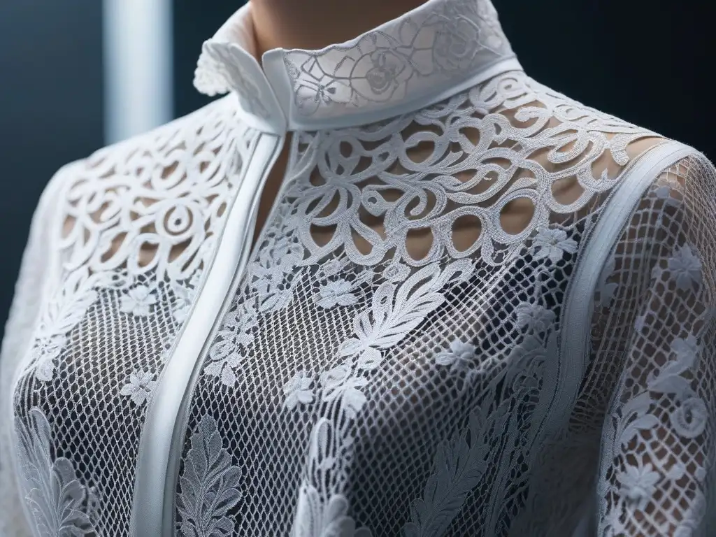 Tejido sostenible de materiales reciclados con diseño innovador Tejidos innovadores de moda sostenible con patrones de tejido intrincados que recuerdan al encaje, en tonos terrosos y detalles metálicos