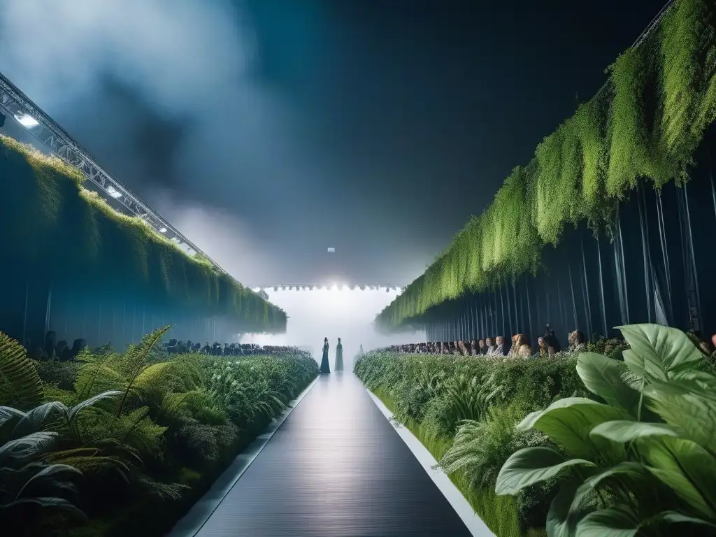 Desfile de moda ecológica futurista: innovación sostenible Tendencias moda sostenible 2023: Desfile futurista ecoamigable con diseños innovadores y naturaleza