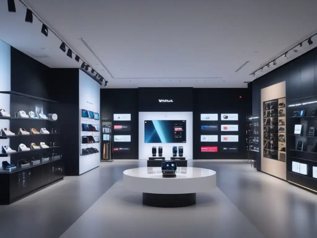 Tecnología de lujo: moda inclusiva y vanguardista Una tienda de moda de lujo con gadgets elegantes y clientes diversos