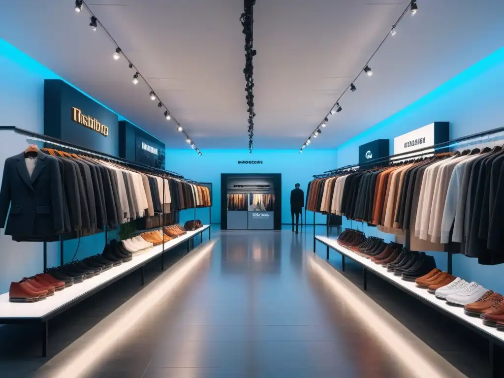 Tienda de moda inclusiva y accesible: diversidad y estilo en un espacio moderno Una tienda de moda moderna y accesible, con adaptaciones para clientes de todas las capacidades