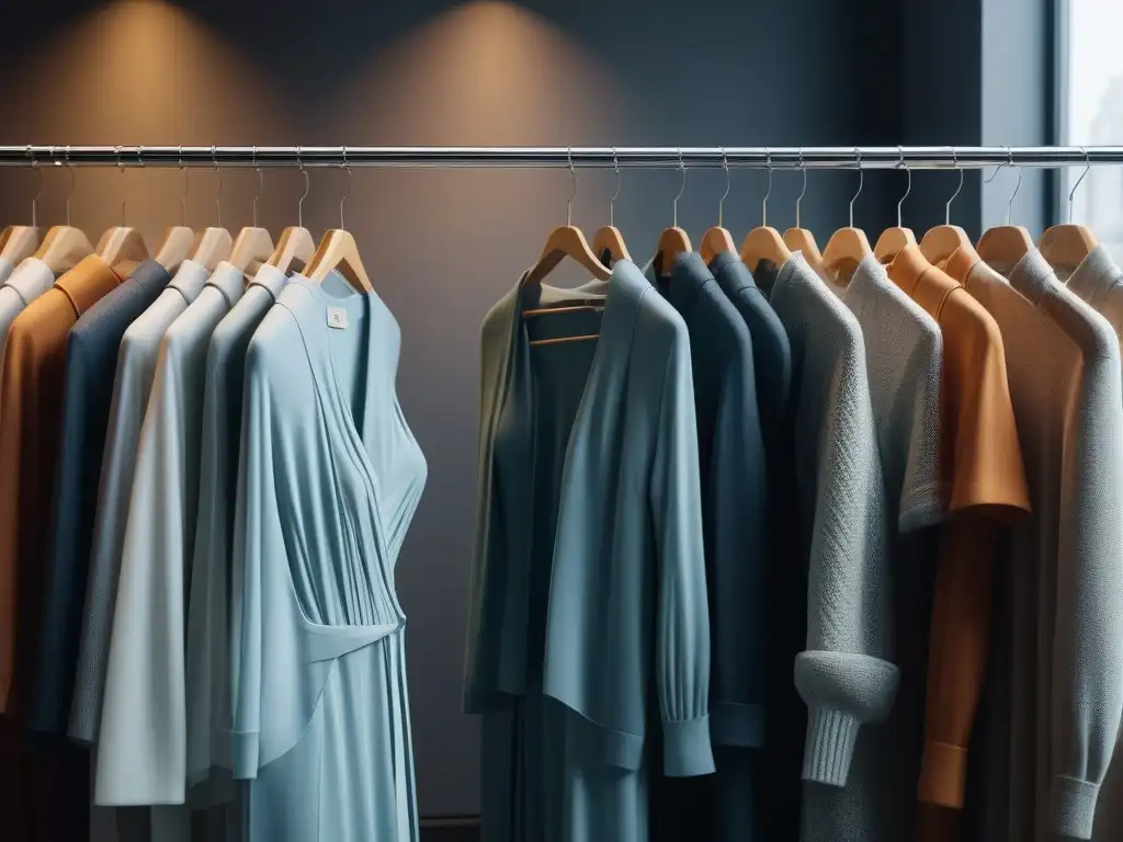 Tienda de ropa de maternidad moderna y serena con telas suaves y orgánicas Tienda de ropa maternal con tejidos recomendados como algodón orgánico y bambú, creando un ambiente sereno y acogedor para futuras mamás