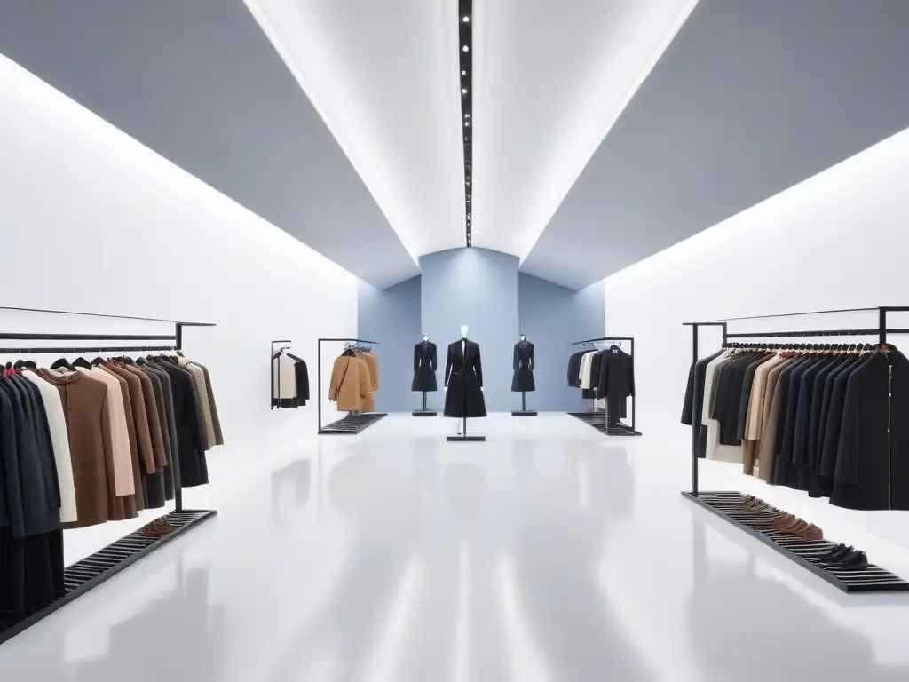 Tienda de moda para altos: maniquíes elegantes luciendo outfits trendy para personas altas en un ambiente sofisticado y aspiracional Una tienda de ropa moderna y elegante para personas altas con maniquíes vestidos a la moda en un ambiente sofisticado y aspiracional