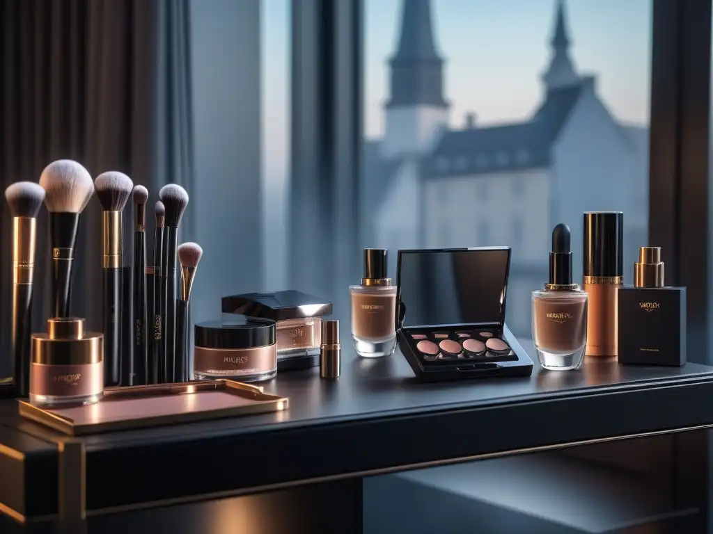Vanity de lujo para maquillaje petite: elegancia y sofisticación Un tocador de maquillaje de lujo para tallas petite en una tienda boutique, iluminado por la suave luz natural