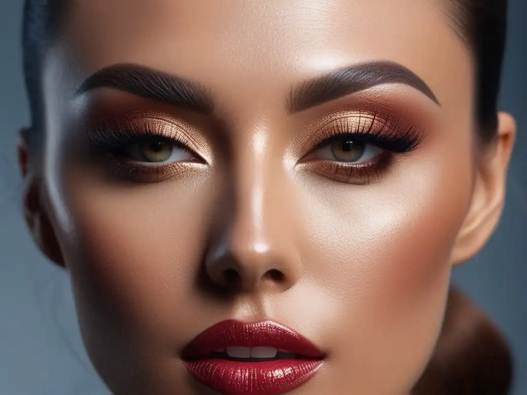 Vanity de maquillaje minimalista con bases de alta gama en tonos naturales Un tocador minimalista con base de maquillaje ligera cobertura en tonos naturales y luces suaves