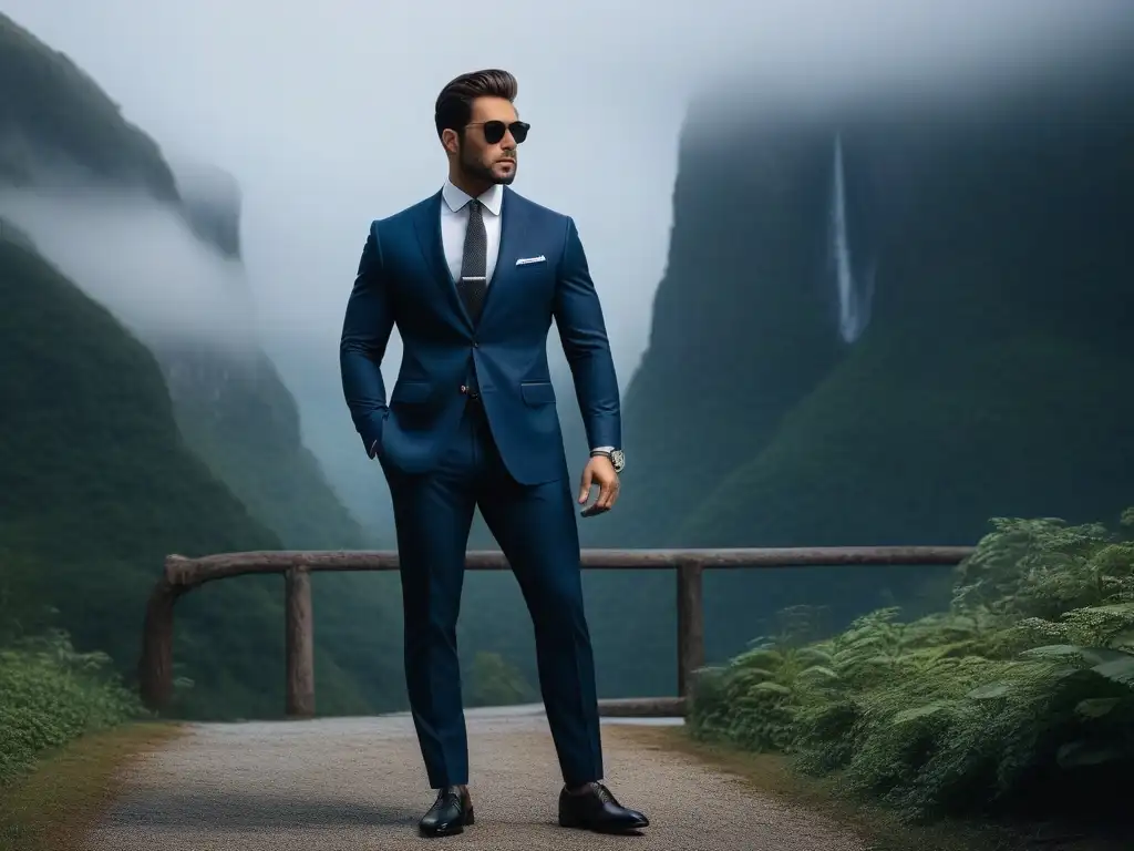 Traje azul marino entallado: estilo profesional para hombres altos Traje azul moderno ajustado para hombres altos, elegante y sofisticado