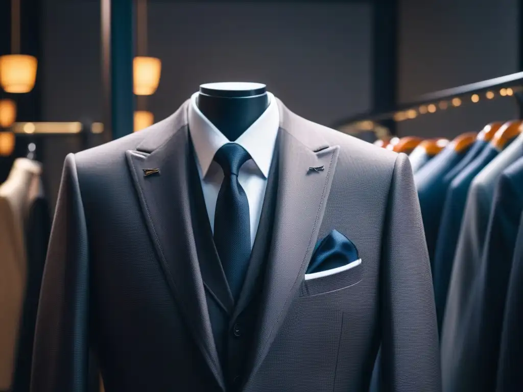 Chaqueta a medida: lujo y elegancia en un atelier exclusivo Traje a medida de lujo en elegante tienda de sastre: detalle de costura, tela y ajuste perfecto