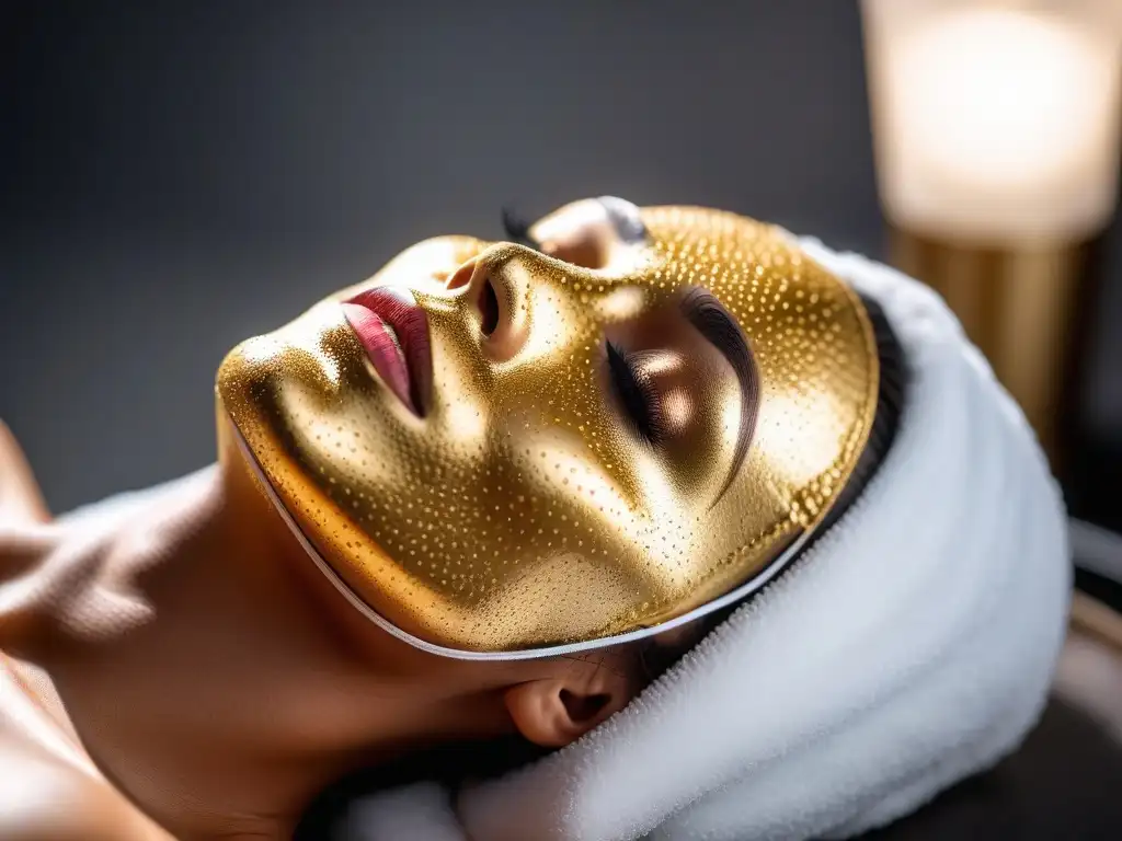 Tratamiento facial de lujo con mascarilla de oro aplicada con precisión Un tratamiento exclusivo de piel con mascarilla de oro en un lujoso spa moderno