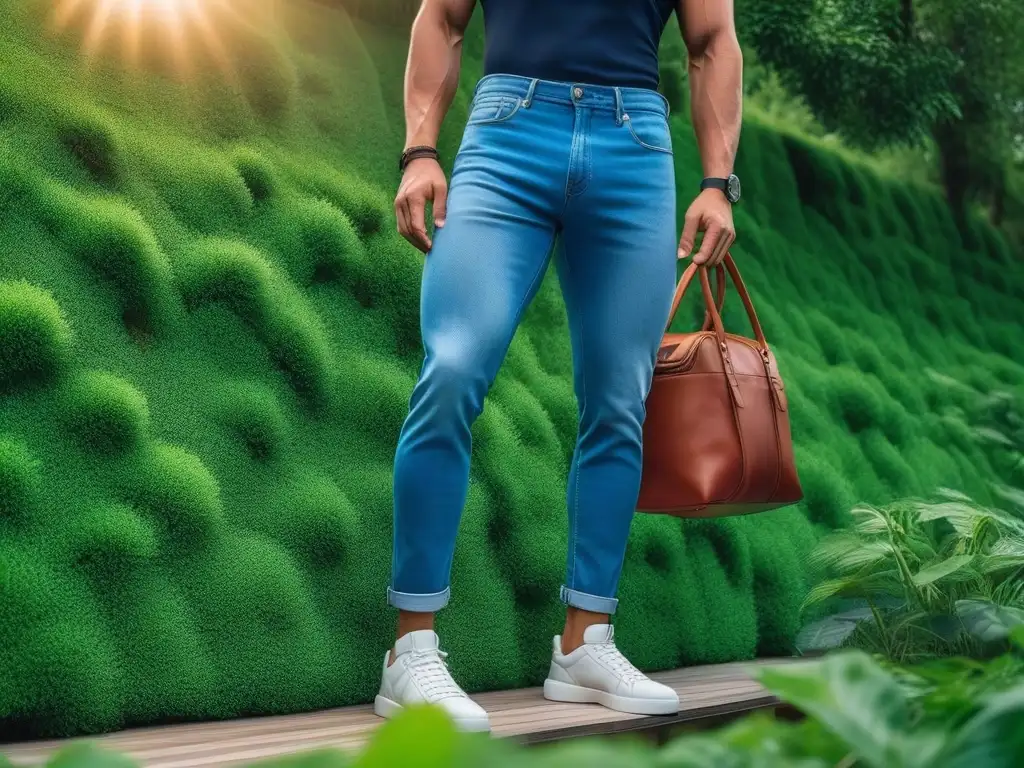 Moda sostenible: estilo eco-friendly en un collage vibrante Turismo de moda sostenible: collage de prendas eco en entorno verde y paneles solares