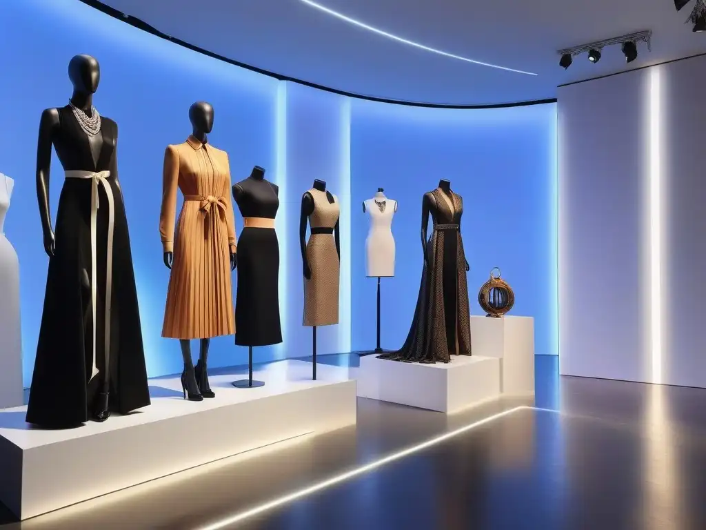 Moda inclusiva: maniquíes y packaging de lujo Una variada y sofisticada colección de maniquíes exhibiendo diseños de moda inclusiva, presentados en elegantes y modernos envases