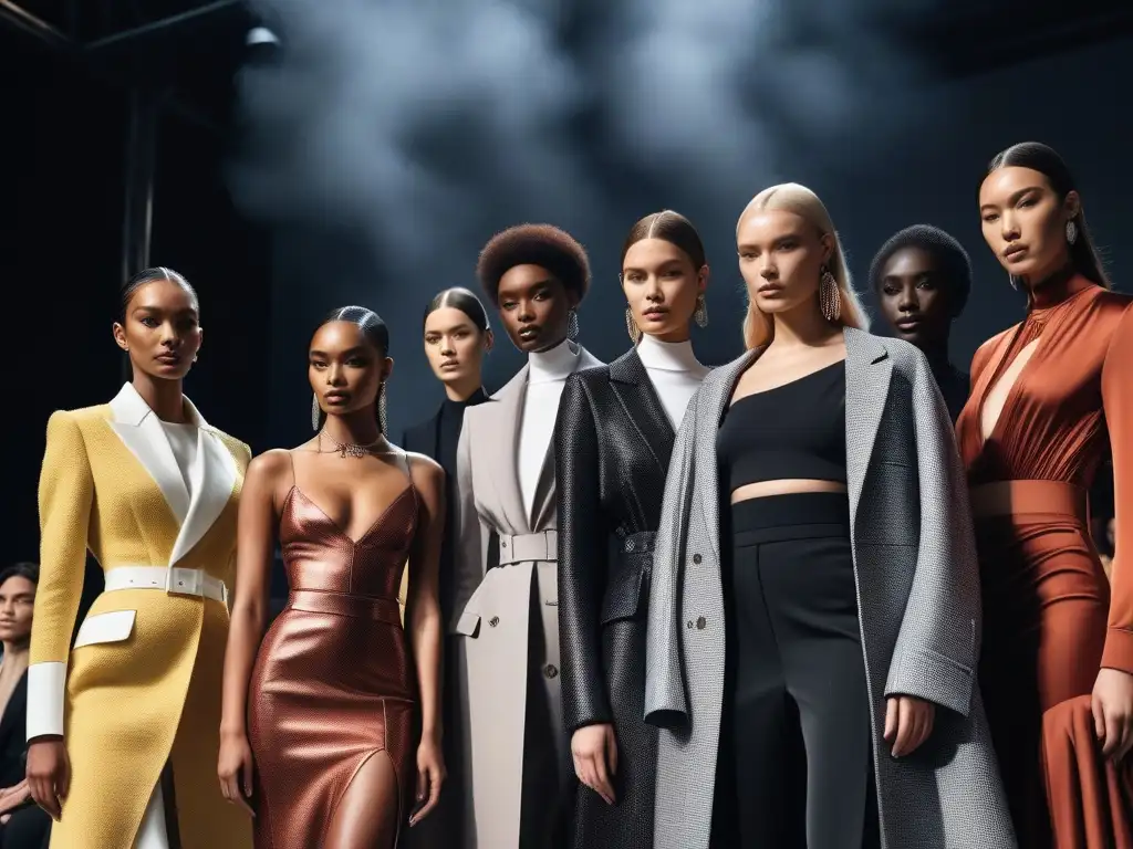 Desfile de moda inclusivo: diversidad de cuerpos en Bottega Veneta Variedad de modelos desfilando con estilo en una pasarela, luciendo moda inclusiva para todos cuerpos