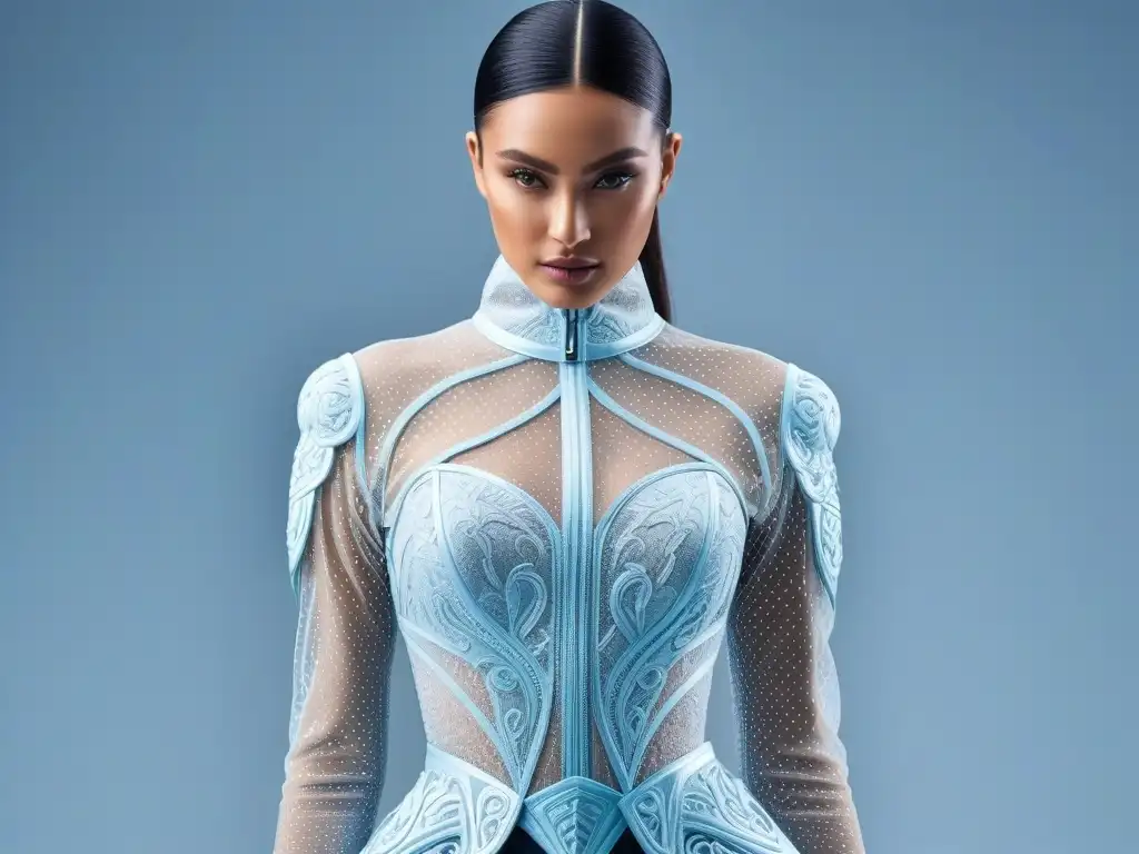 Vestido de alta costura futurista de plástico reciclado del océano Vestido de alta costura futurista hecho con plástico reciclado del océano