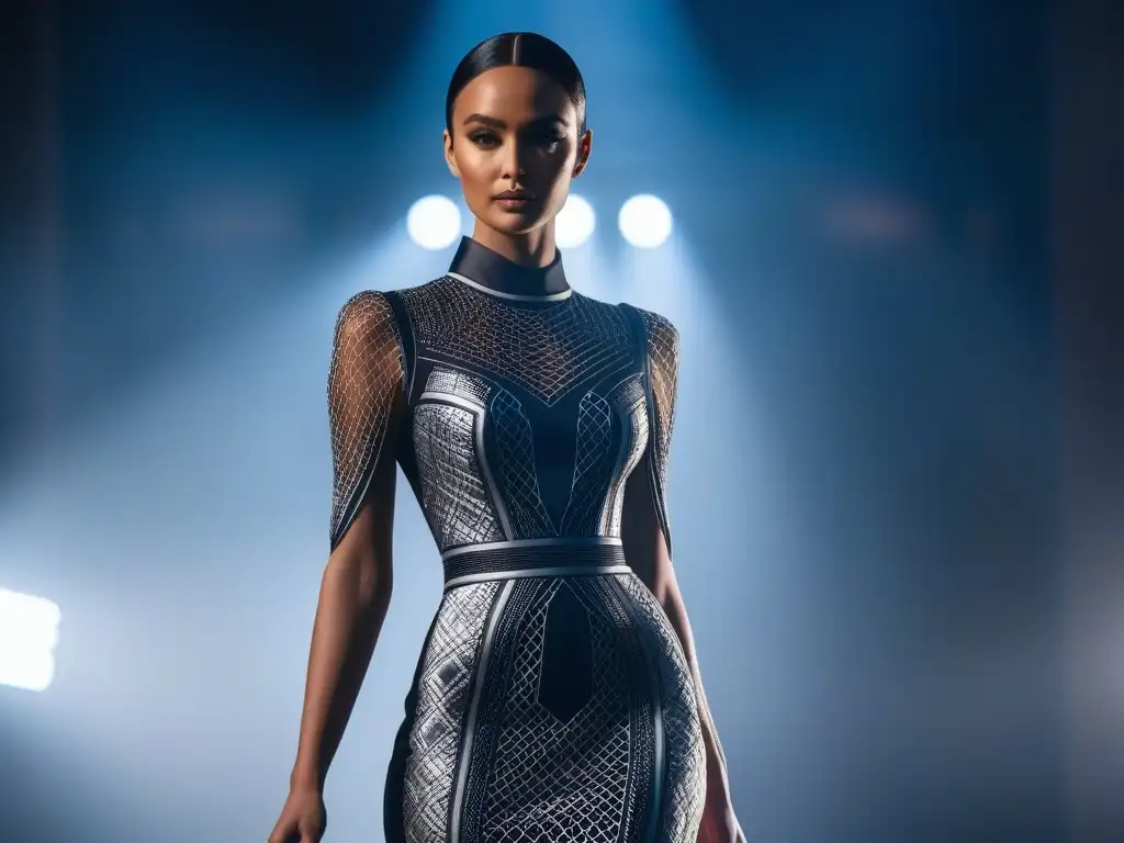 Vestido 3D futurista: fusión innovadora de moda y tecnología Vestido de impresión 3D futurista en maniquí sofisticado