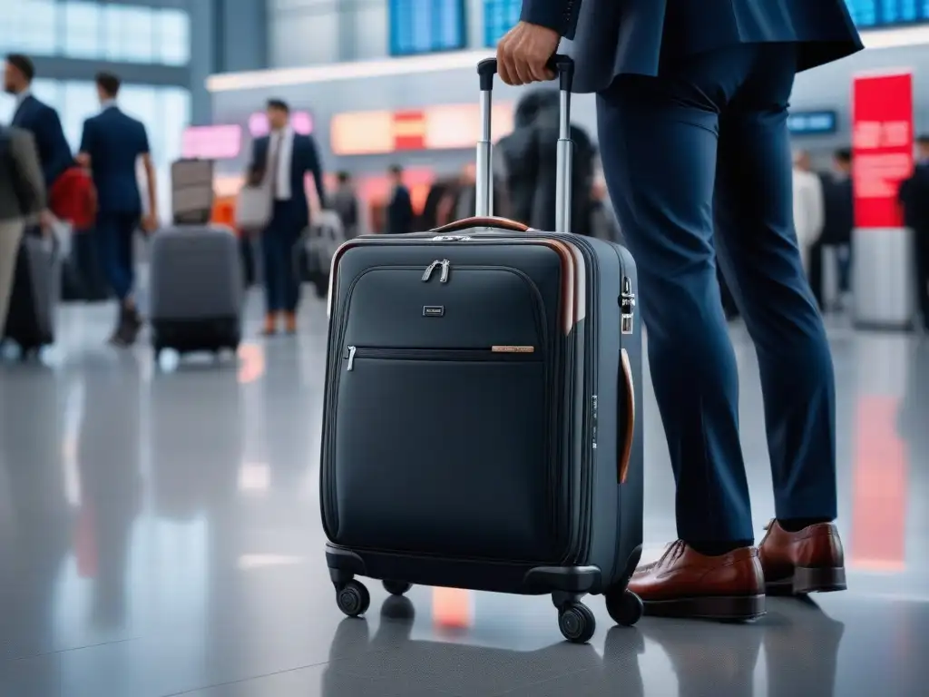 Maletas inteligentes revolucionan la experiencia de viaje en aeropuerto Viajeros maravillados con equipaje inteligente en aeropuerto