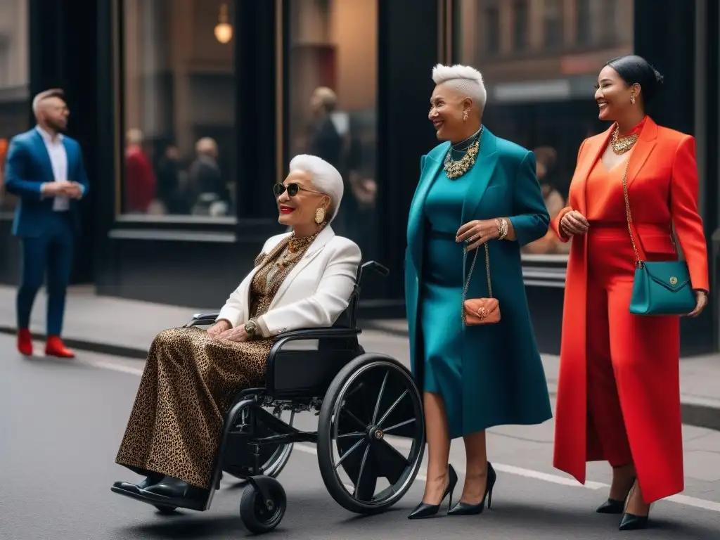 Moda inclusiva: diversidad y empoderamiento en la ciudad Una vibrante calle de la ciudad con moda inclusiva para un perfil consumidor diverso, mostrando empoderamiento y diversidad