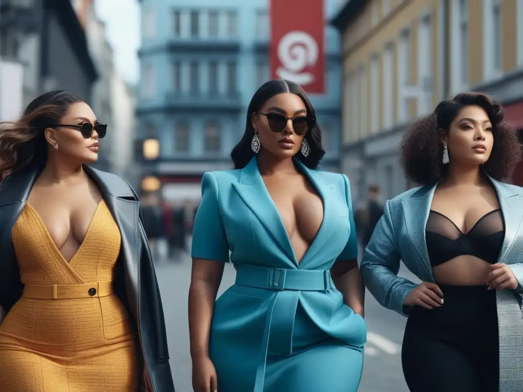 Moda inclusiva: diversidad de estilos y cuerpos en la ciudad Una vibrante calle urbana con personas seguras de sí mismas, de diferentes tallas y estilos, vistiendo moda inclusiva