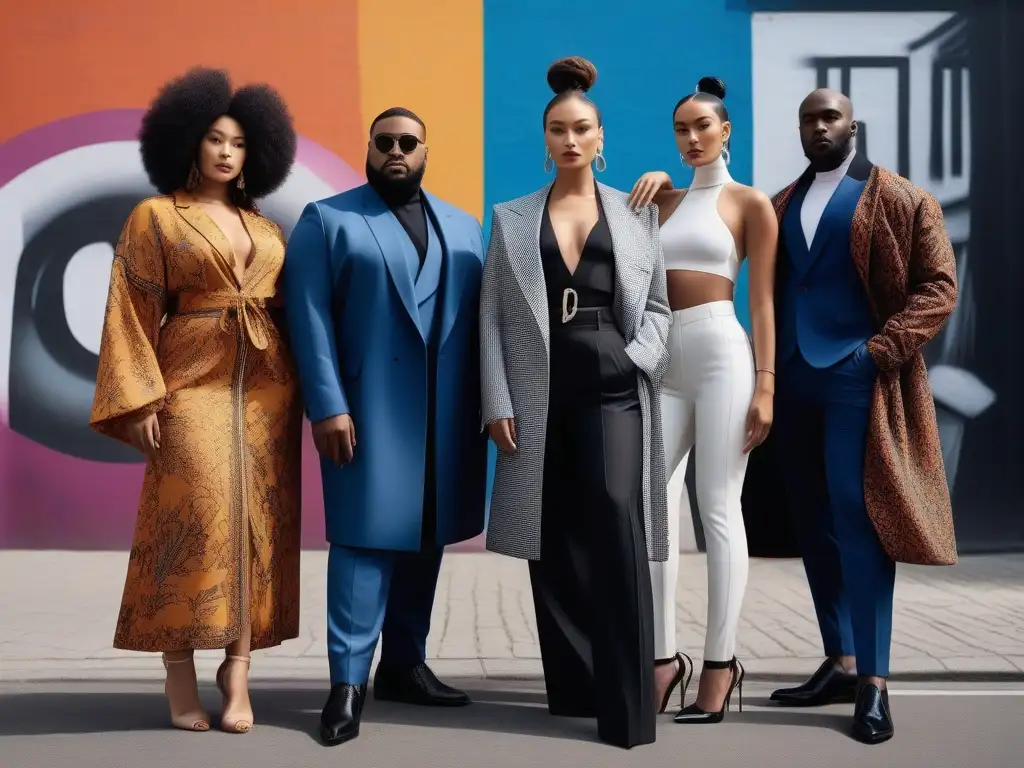 Moda inclusiva: diversidad y estilo urbano empoderador Una vibrante campaña de moda inclusiva exitosa con modelos diversos luciendo prendas elegantes en un entorno urbano trendy