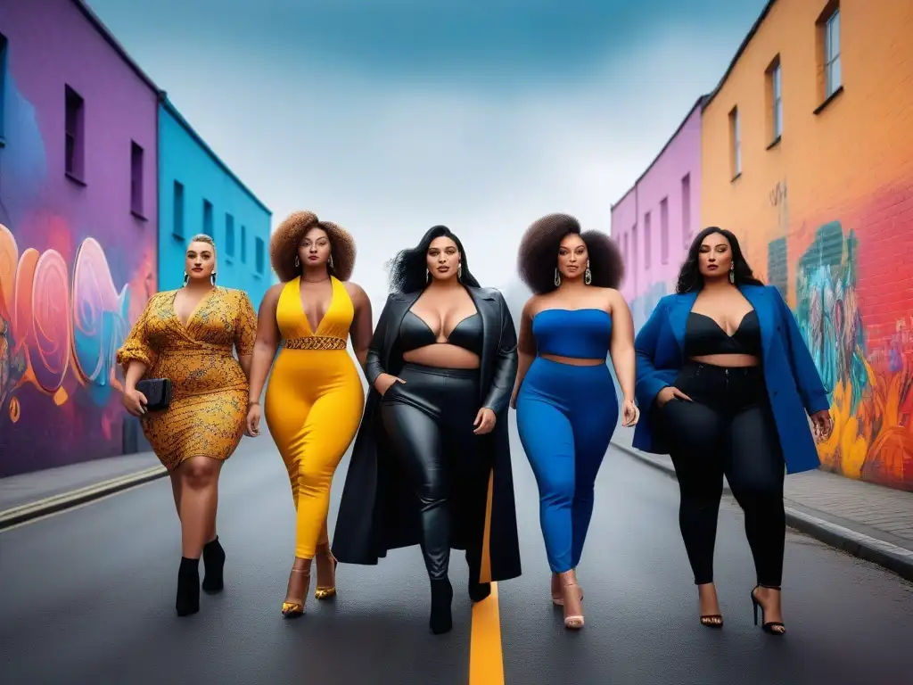 Moda plus size: diversidad y empoderamiento en la calle Una representación vibrante y diversa de la moda plus size, rompiendo estigmas con autoestima y estilo en la calle urbana