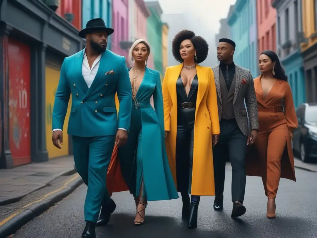 Diversidad urbana: moda y cuerpo Una representación vibrante de la diversidad corporal en cine y televisión: personas diversas caminando confiadas por la ciudad