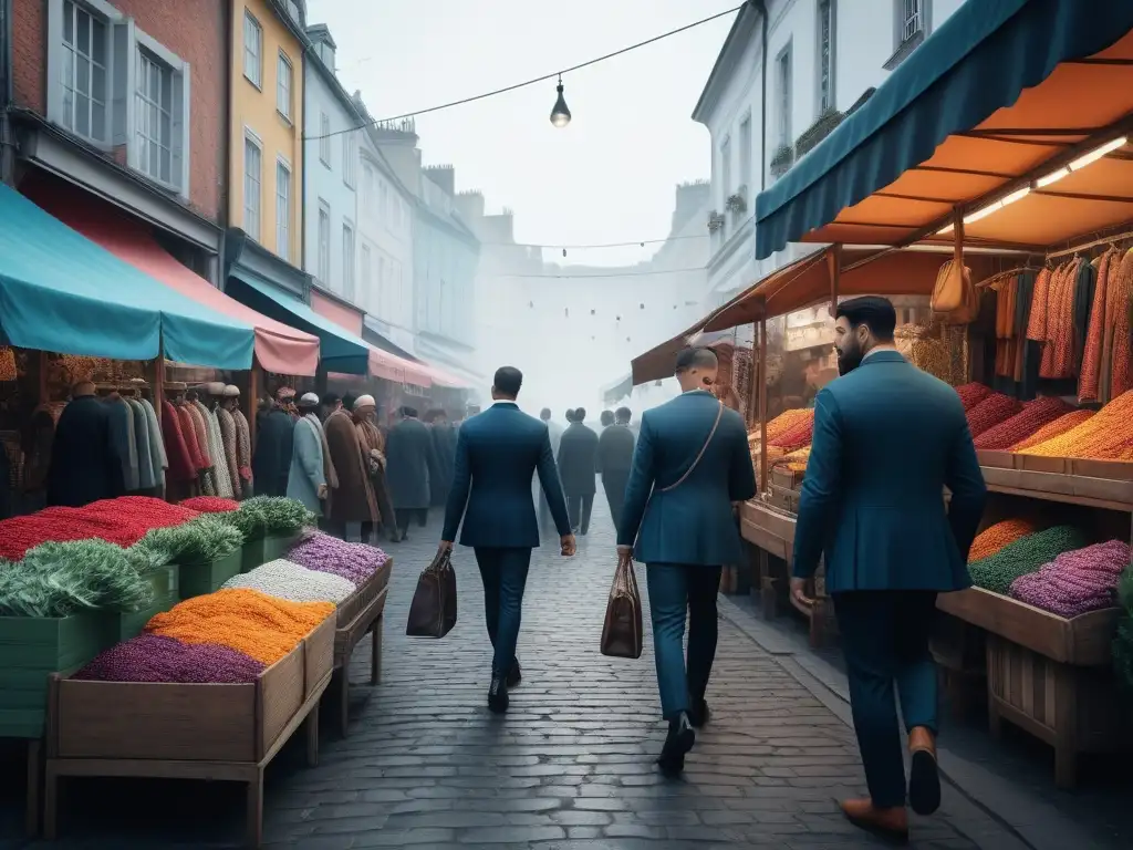 Exploración fashion en mercado urbano Una vibrante escena de moda en un mercado callejero con personas elegantes