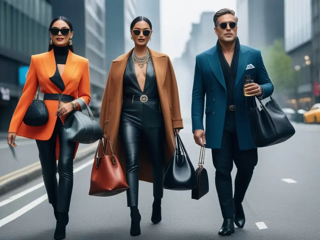 Moda sostenible: diversidad y estilo urbano en la calle Una vibrante escena urbana con personas de diferentes edades y etnias luciendo accesorios sostenibles, fusionando moda diversa y conciencia eco