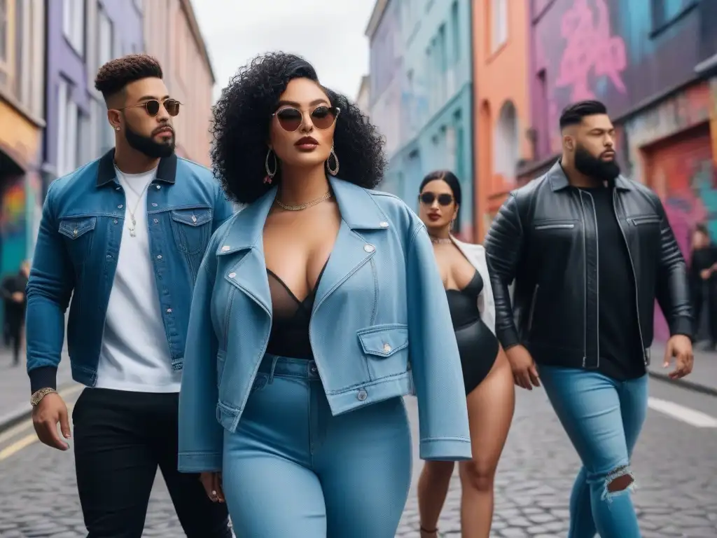 Moda inclusiva y empoderamiento en la ciudad vibrante Un vibrante escenario urbano con moda inclusiva para todos los cuerpos
