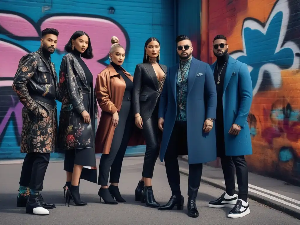 Un vibrante grupo diverso posa con estilo en la calle, reflejando la moda adaptativa inclusiva y diversa