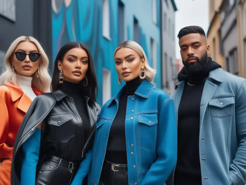 Diversidad y estilo: Fashion influencers unidos en la ciudad Un vibrante grupo de influencers de moda inclusiva posando con confianza en un entorno urbano chic
