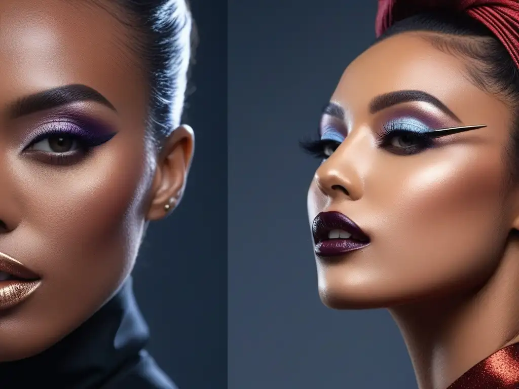 Estilos de maquillaje en la ciudad al atardecer Una vibrante imagen de individuos estilosos con maquillajes únicos, en una ciudad al atardecer