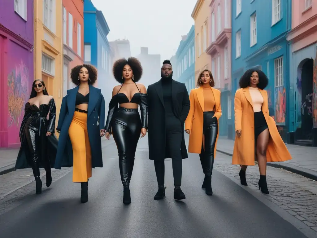 Influencers de moda: diversidad y estilo urbano en la ciudad Una vibrante imagen de moda con influencers de diversos cuerpos y estilos, posando con confianza en la ciudad