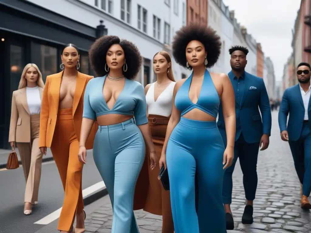 Moda sostenible para todos: diversidad y estilo en la ciudad Una vibrante imagen de moda sostenible para todos cuerpos en una concurrida calle de la ciudad