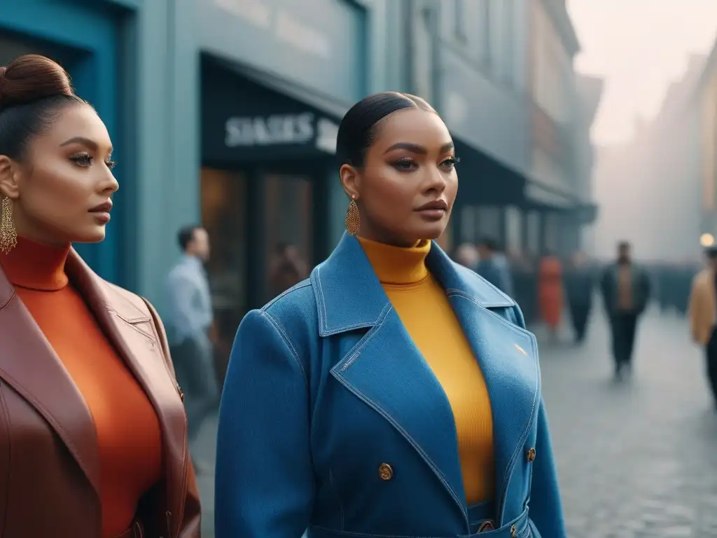 Desfile de moda plus size: diversidad y estilo urbano en 8k Una vibrante imagen de modelos de moda en tallas especiales, exudando confianza y estilo en un entorno urbano chic