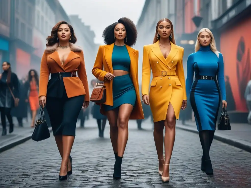 Mujeres empoderadas: diversidad y estilo en la ciudad Una vibrante imagen de mujeres de diferentes tallas y estilos, luciendo moda inclusiva y empoderada en la ciudad
