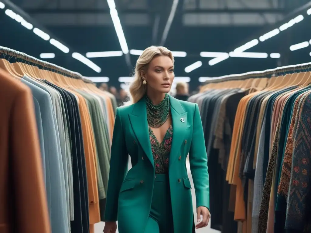 Mercado de moda sostenible: diversidad y color en un entorno ecoamigable Un vibrante mercado de moda sostenible con diversidad de personas explorando alternativas sostenibles al fast fashion