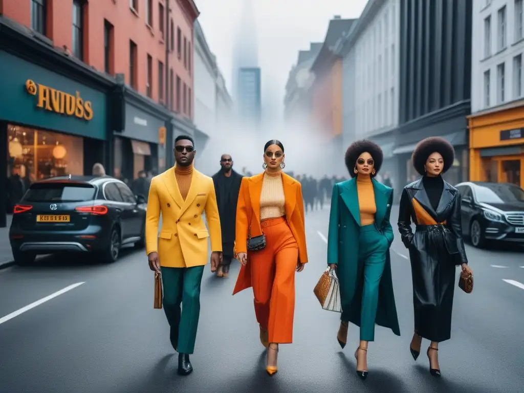 Moda sostenible: Paseo urbano con estilo diverso y único Una vibrante mezcla de estilos y culturas en la moda de segunda mano, reflejando la diversidad y la importancia de la sostenibilidad