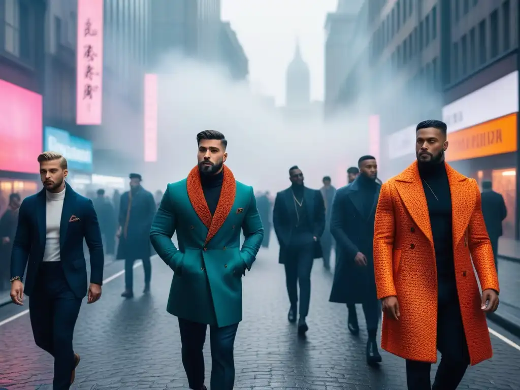Hombres de distintas culturas desfilan con estilo urbano inclusivo Una vibrante mezcla de estilos y culturas en hombres caminando por la ciudad