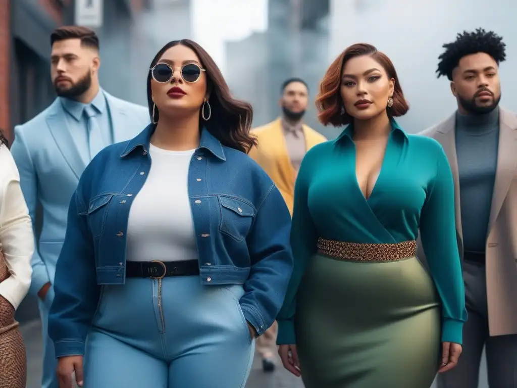 Moda inclusiva: diversidad de estilos y cuerpos en la ciudad Una vibrante moda inclusiva para todas las tallas en una escena urbana chic