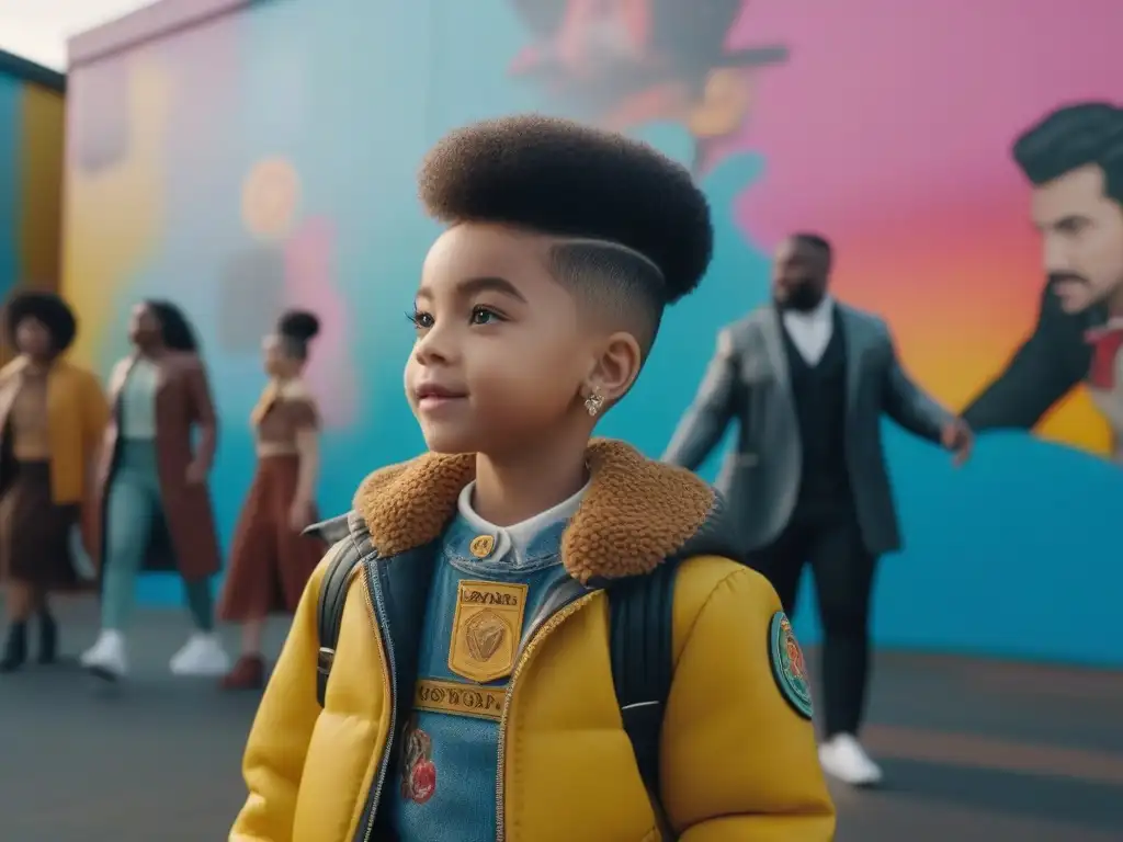 Playground inclusivo: niños felices con moda pop inclusiva Un vibrante parque con niños de diferentes etnias y habilidades, vistiendo moda inclusiva inspirada en la cultura pop
