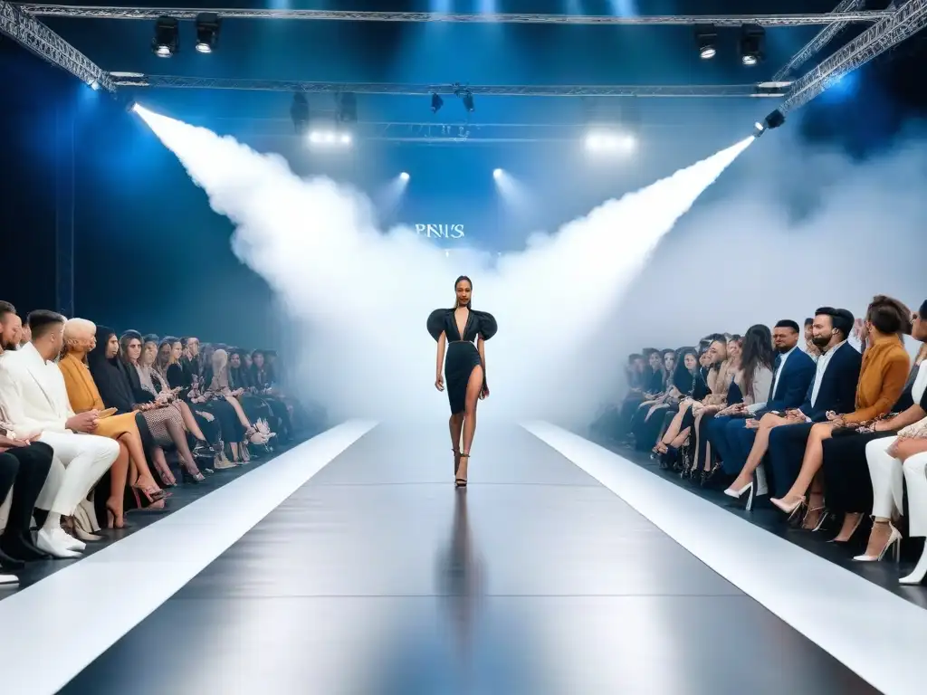 Pasarela inclusiva: Modelos diversos desfilan con estilo único Una vibrante pasarela de moda diversa con modelos únicos y público entusiasta